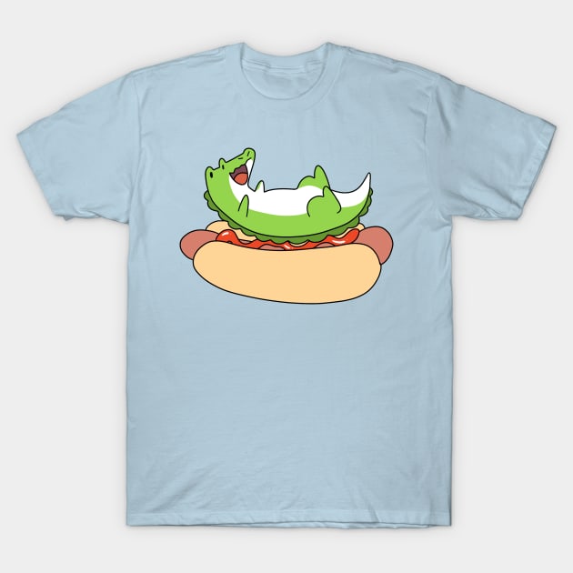 Giant Hotdog and Alligator T-Shirt by saradaboru